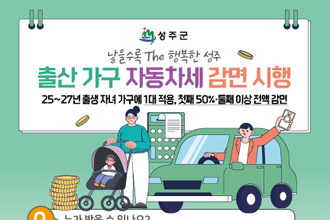 성주군, 출산 가구 자동차세 감면 시행