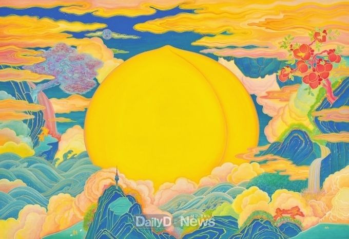 사진제공 금오공과대학교) 김현주 작가의 피치 파라다이스-골드_142x100cm_비단에 채색, 자개, 201