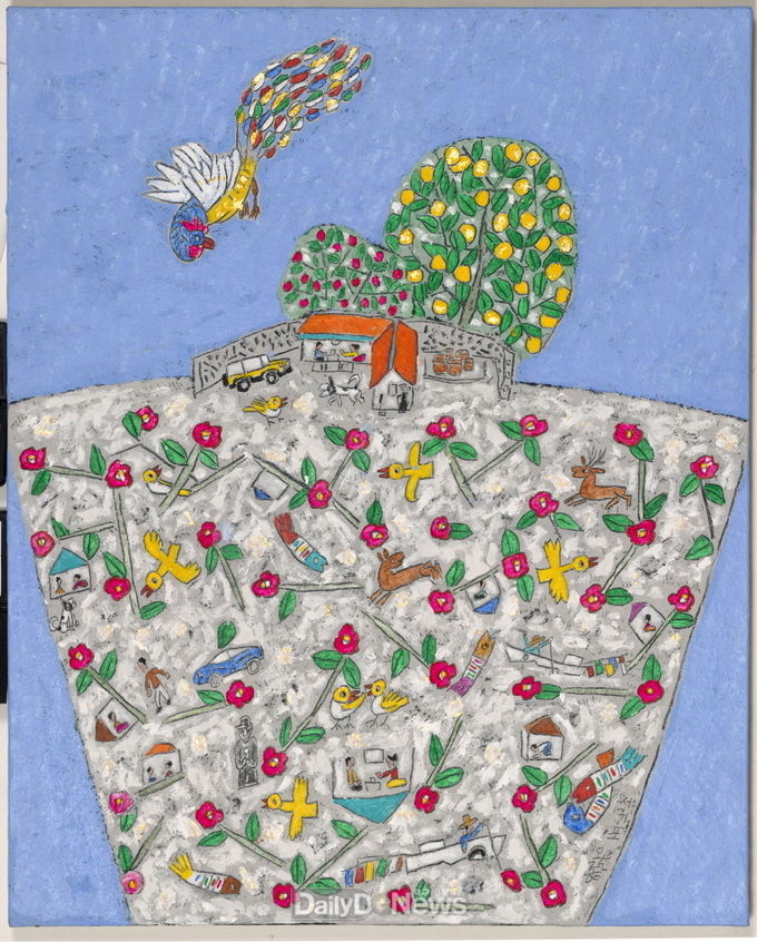 이왈종-제주생활의 중도(Golden mean of je-ju Living)2018_장지에 혼합재료(Korean paper with mix media)_73x91cm