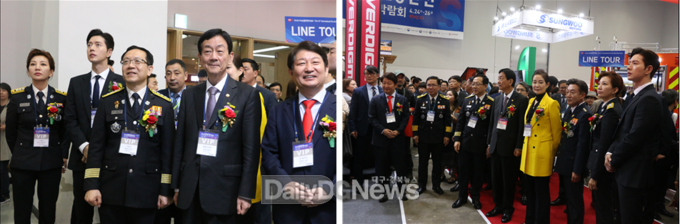 ‘제16회 국제소방안전박람회’ 현장을 내빈들이 둘러보고 있다. (사진=이준호 기자)