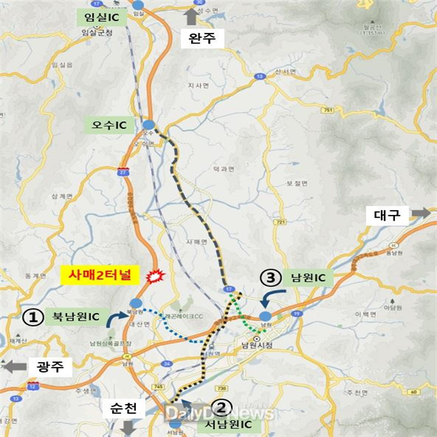 자료제공 한국도로공사) 국도 이용 근거리 우회노선