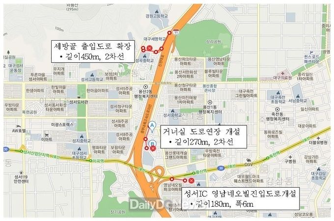 홍석준 미래통합당 대구 달서갑 예비후보가 공약으로 발표한 도로개설 지도. (사진=홍석준 예비후보 제공)