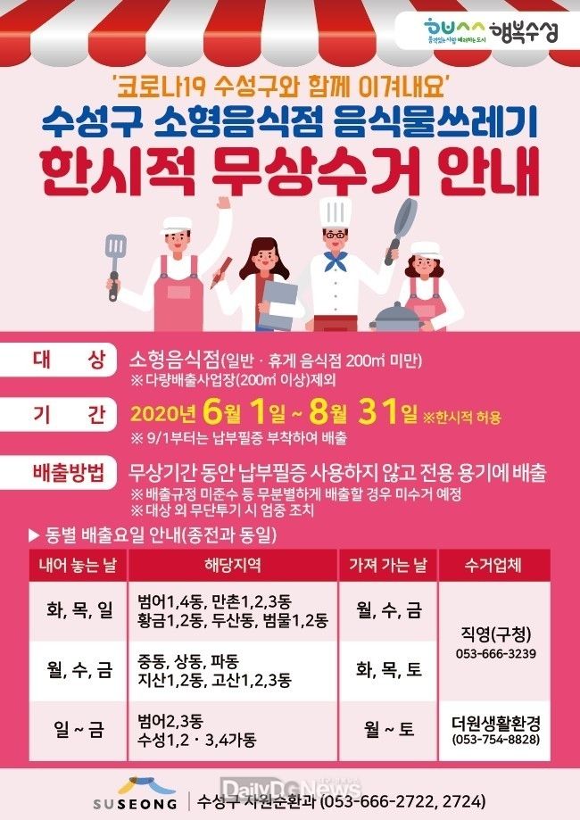 대구 수성구 소형음식점 음식물쓰레기 한시적 무상수거 안내 포스터. (사진=수성구청 제공)