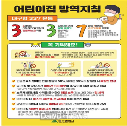대구형 3‧3‧7 생활수칙 어린이 집 방역지침. (사진=대구시 제공)