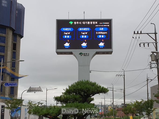 더리브 앞 사거리에 설치된 전광판에 표출되는 모습