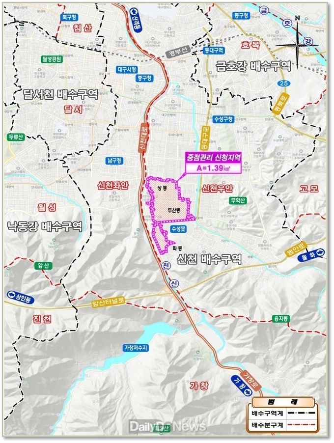 2020년 하수도정비 중점관리지역 사업에 선정된 상동 일대 지역. (사진=수성구청 제공)
