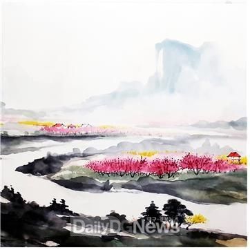김재성 작. 복사꽃 강변