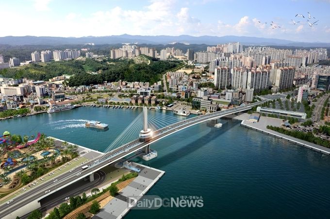 동빈대교 기공(효자~상원간도로 조감도 )