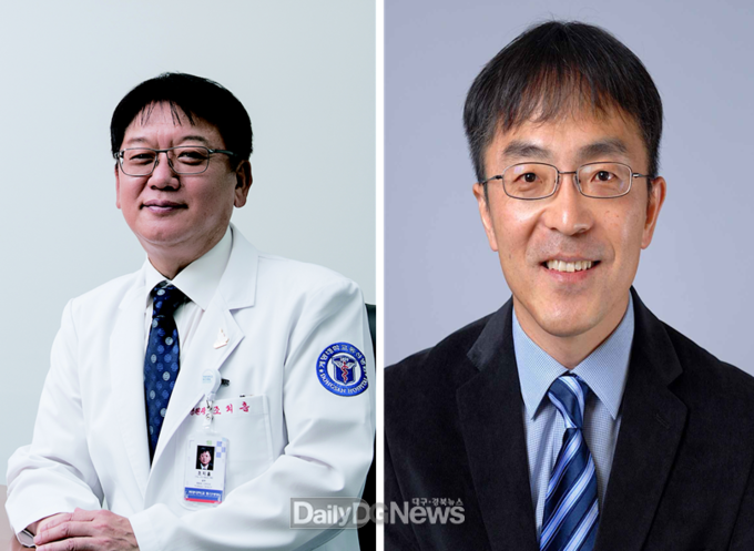 세계 최초로 난소암 유발 주요 요인을 규명한 계명대학교 동산병원 조치흠 병원장(왼쪽)과 미국 인디애나 주립대 의과대학 김재연 교수(오른쪽). (사진=계명대 동산병원 제공)