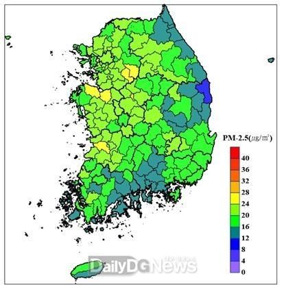 출처. 2020년 기초지자체별 초미세먼지 연평균 농도 상황, 환경부