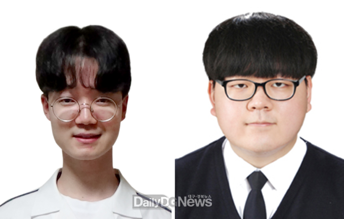 대구보건대학교 ‘제24회 인당봉사상·보현효행상’ 인당봉사상 대상 수상자 한연우 군(왼족)과, 보현효행상 대상 수상자 김정수 군(오른쪽) 모습. (사진=대구보건대 제공)
