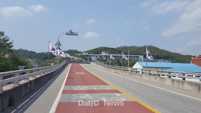 태극기가 게양된 대로변(봉화읍 내성리).