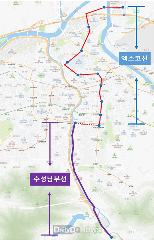 홍준표 의원이 공약으로 발표한 수성남부선 노선도. (사진=홍준표 의원 제공)