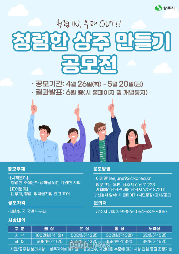 상주시, ‘청렴한 상주 만들기 공모전’개최