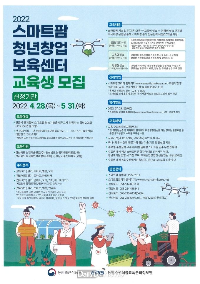 상주시, 2022년 스마트팜 청년창업 보육센터 교육생 모집