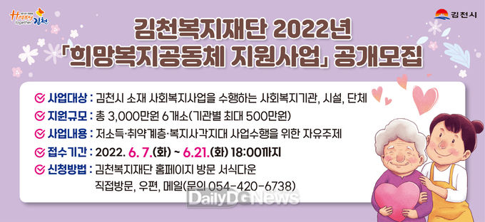 김천복지재단, ‘희망복지공동체 지원사업’ 공모-