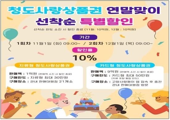 청도사랑상품권 연말 맞이 선착순 10% 할인 이벤트 진행