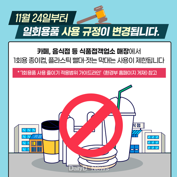 11월 24일부터 1회용 종이컵, 플라스틱 빨대‧젓는 막대 등 규제품목 확대
