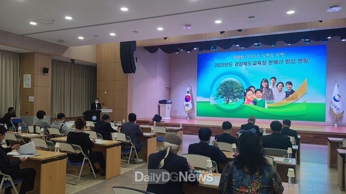 경북교육청, 2023년 본예산안 (5조 9,229억 원) 설명회 개최(15일 웅비관에서 박종활 정책국장이 예산안을 설명하고 있는 사진)