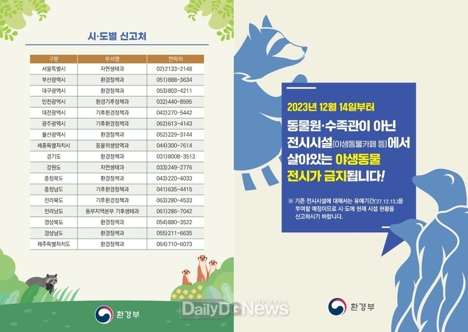 동물원 아닌 시설 야생동물 전시 신고 접수
