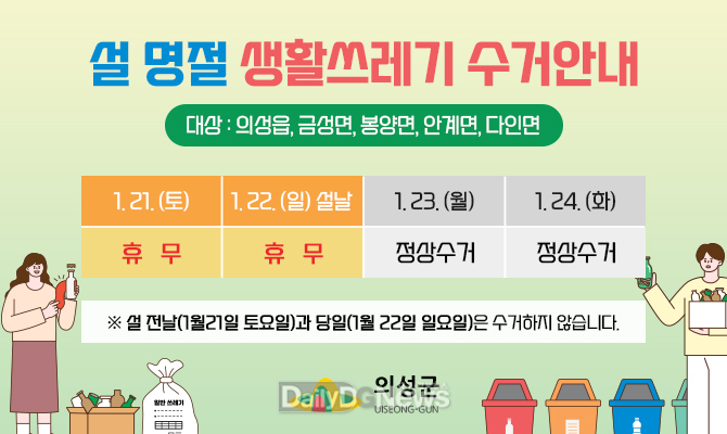 의성군, 설 연휴 생활쓰레기 관리 대책 추진