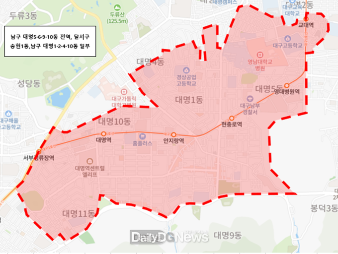 흐린 물 출수 예상지역 위치도. (사진=대구시 제공)