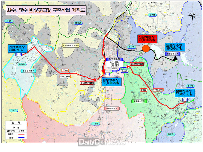 원수, 정수 비상공급망 구축사업 계획도