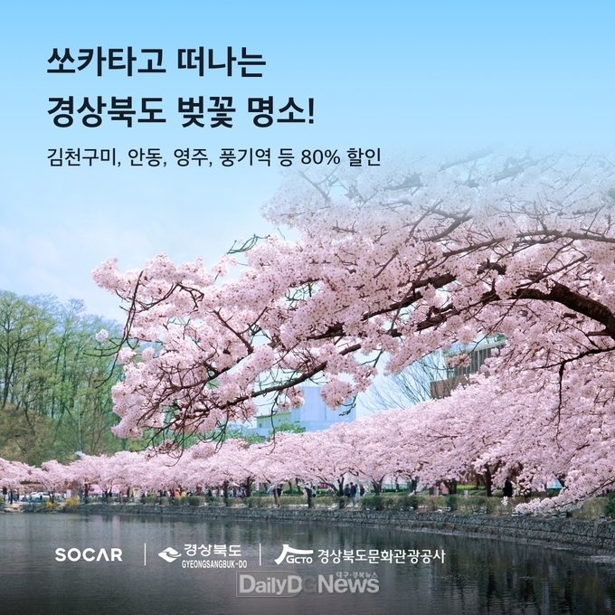 경북도-쏘카(SOCAR) 제휴, 공유차량 대여료 80% 할인!