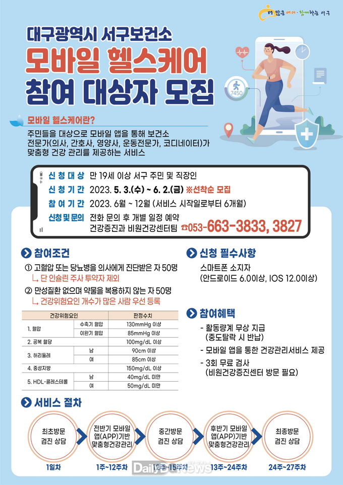 대구 서구보건소. ‘2023년 모바일 헬스케어 사업’ 참여자 모집 안내문. (사진=서구청 제공)