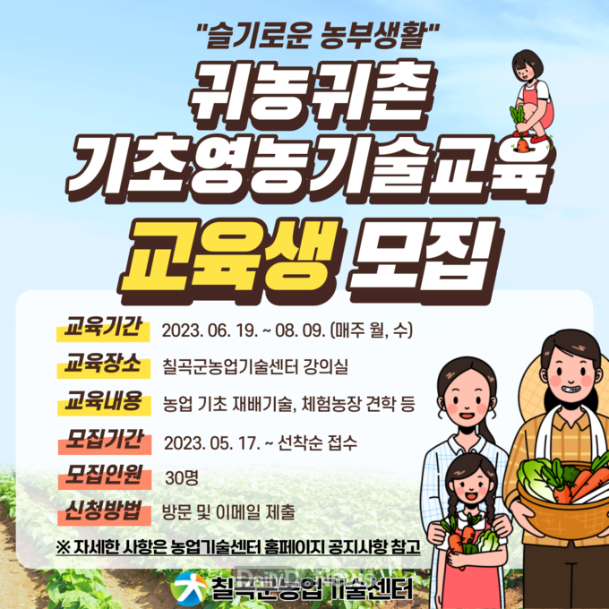 칠곡군, 귀농·귀촌인 기초영농기술 전수