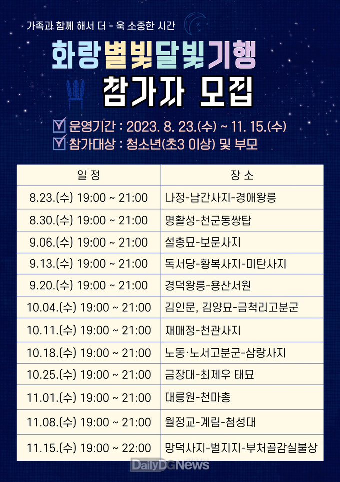 하반기 화랑별빛달빛기행 참가자 모집