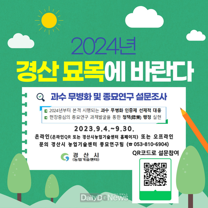 경산시, 현장 목소리 듣기 위한 ‘과수 무병화 및 종묘 연구 설문조사’