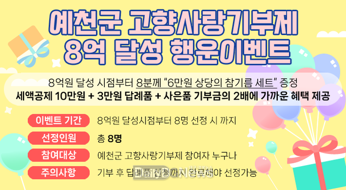 예천군, 고향사랑기부제 8억 달성 기념 이벤트 실시