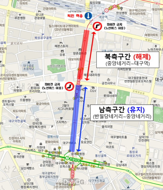 대구시 중앙로 대중교통 전용지구 해제이후 신호체계 조정계획. (사진=대구시 제공)