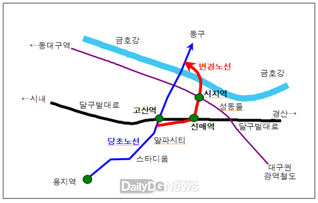 정상환 예비후보. 1호 공약, 시지 ~ 동대구역간 10분 이내로 오갈 수 있도록 대중교통 혁신 개략도. (사진=정상환 예비후보 제공)