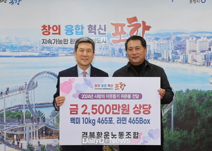 경북항운노동조합, 포항시에 설맞이 이웃돕기 위문품 전달