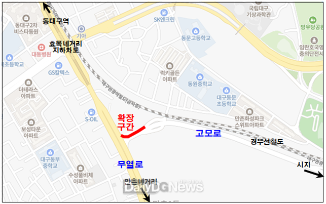 고모로, 무열로 구간 차로 확장 위치도. (사진=정상환 예비후보 제공)