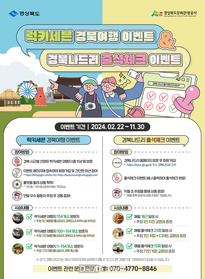 럭키세븐 경북여행&경북나드리 출석체크 이벤트 및 경북관광상품 30% 할인…