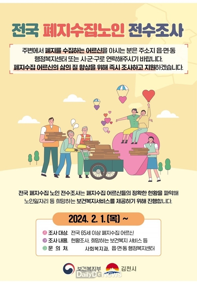 김천시, 폐지 주워 생활하는 노인 전수조사 