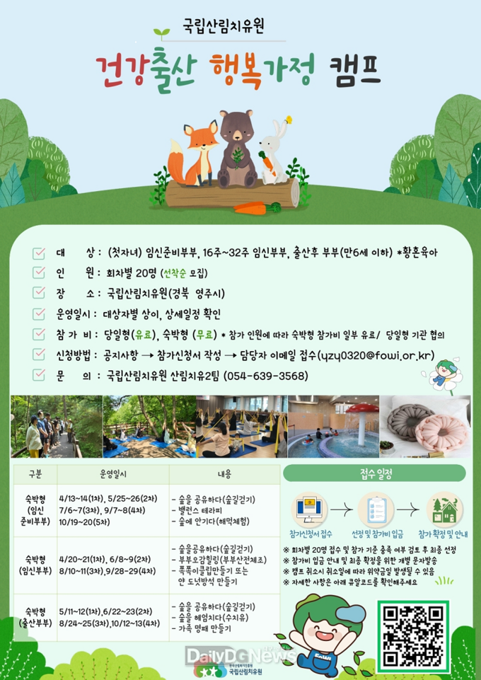 국립산림치유원, ‘건강출산 행복가정 캠프’ 확대 모집