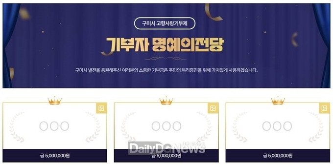 구미시, 고향사랑기부제 ‘온라인 명예의 전당’ 개설