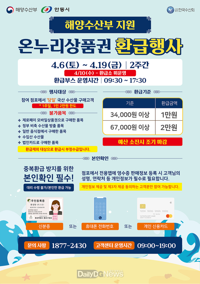 안동시, 수산물 물가안정과 전통시장 활성화를 위한 온누리상품권 환급행사 개최