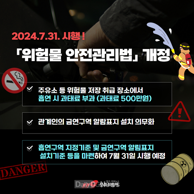 성주소방서, 7월부터 주유소 등 흡연 시 과태료 500만원!