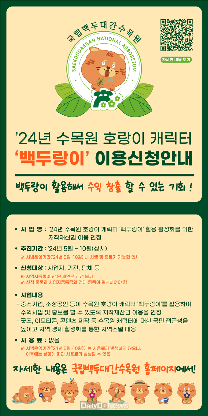민간기업 대상 호랑이 캐릭터 ‘백두랑이’ 저작재산권 이용 인정 사업 실시