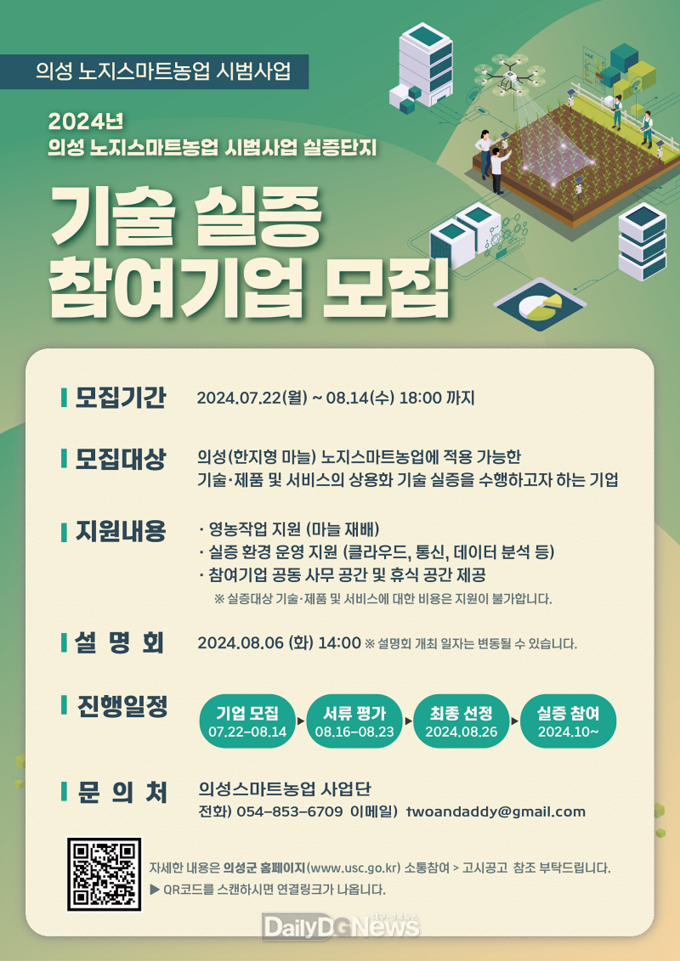 의성 노지 스마트농업 시범사업’ 실증단지 참여기업 모집