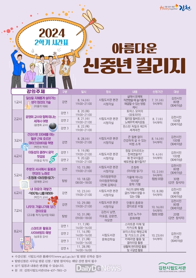 김천시, 아름다운 신중년 컬리지 2학기 3교시 참가자 모집