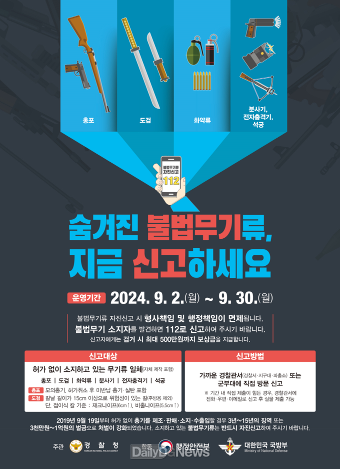 경북경찰청, 9월 한 달간 ‘제2차 불법무기류 자진신고 기간’ 운영