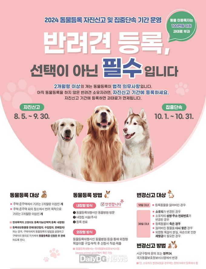 고령군, 반려견 동물등록비 전액 지원!!