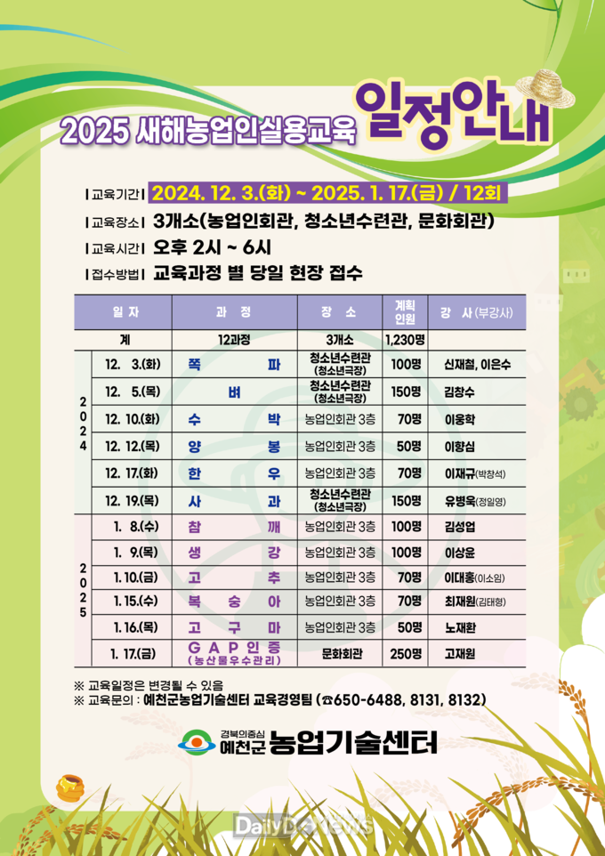 식량작물부터 축산까지, 12개 과정으로 농업인 영농기술 지원