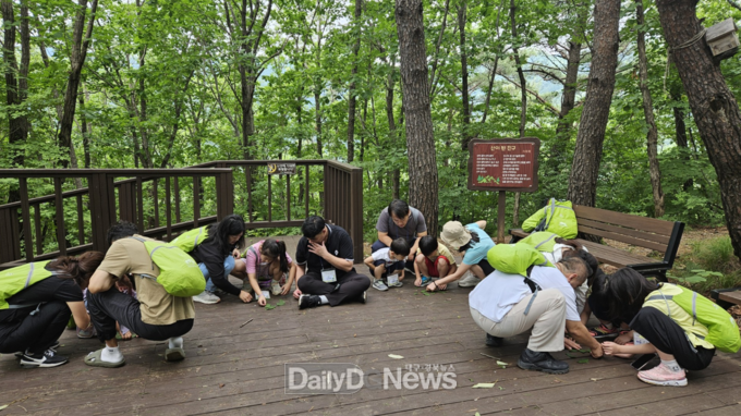 지난 7월 국립산림치유원에서 가족들이 산림교육프로그램에 참여하고 있다. 한국산림복지진흥원 산림복지연구개발센터 제공